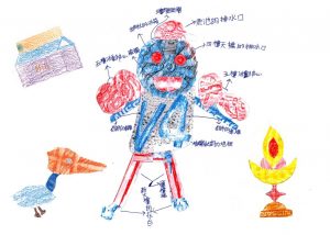 藉著拓印組合的牛奶罐、人形、獎杯、鴨子，回憶國小校園的點點滴滴